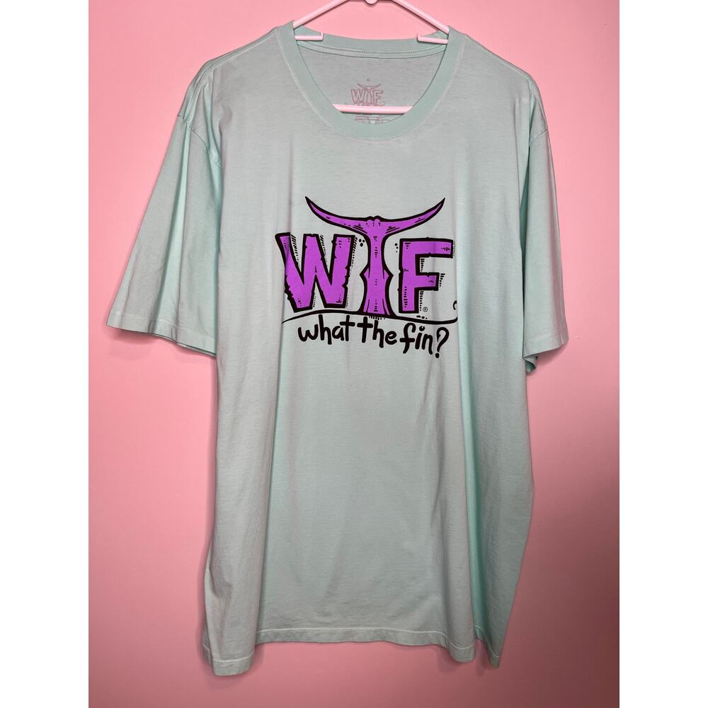 What The Fin Ice Blue Vacation Destination Beach Coastal Tropical Shirt XL